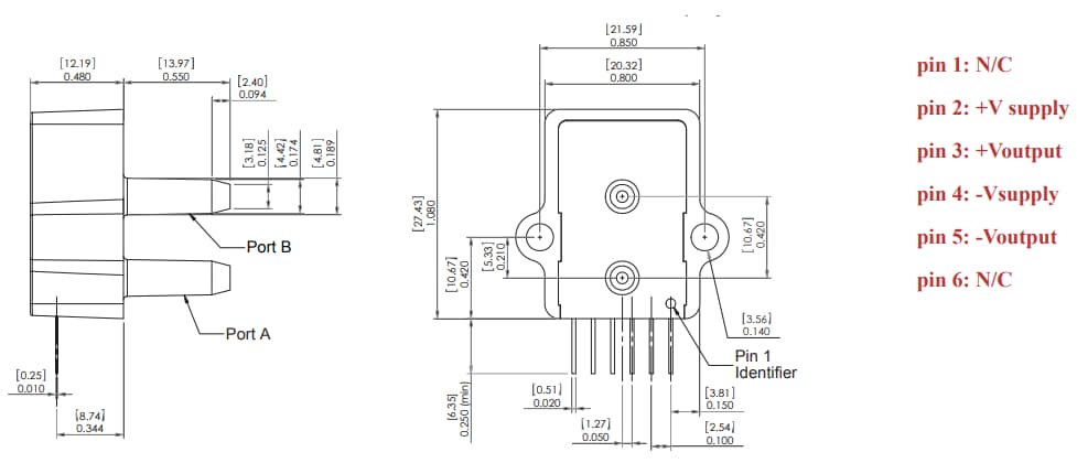 机械图纸 - Amphenol All Sensors AXCX Prime级毫伏输出压力传感器